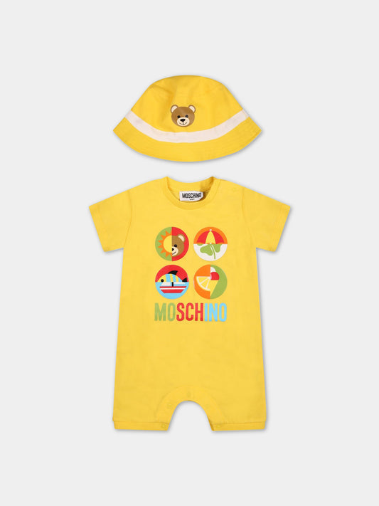 Set giallo per neonati con stampa e Teddy Bear,Moschino Kids,MUY04T LAA24 50162
