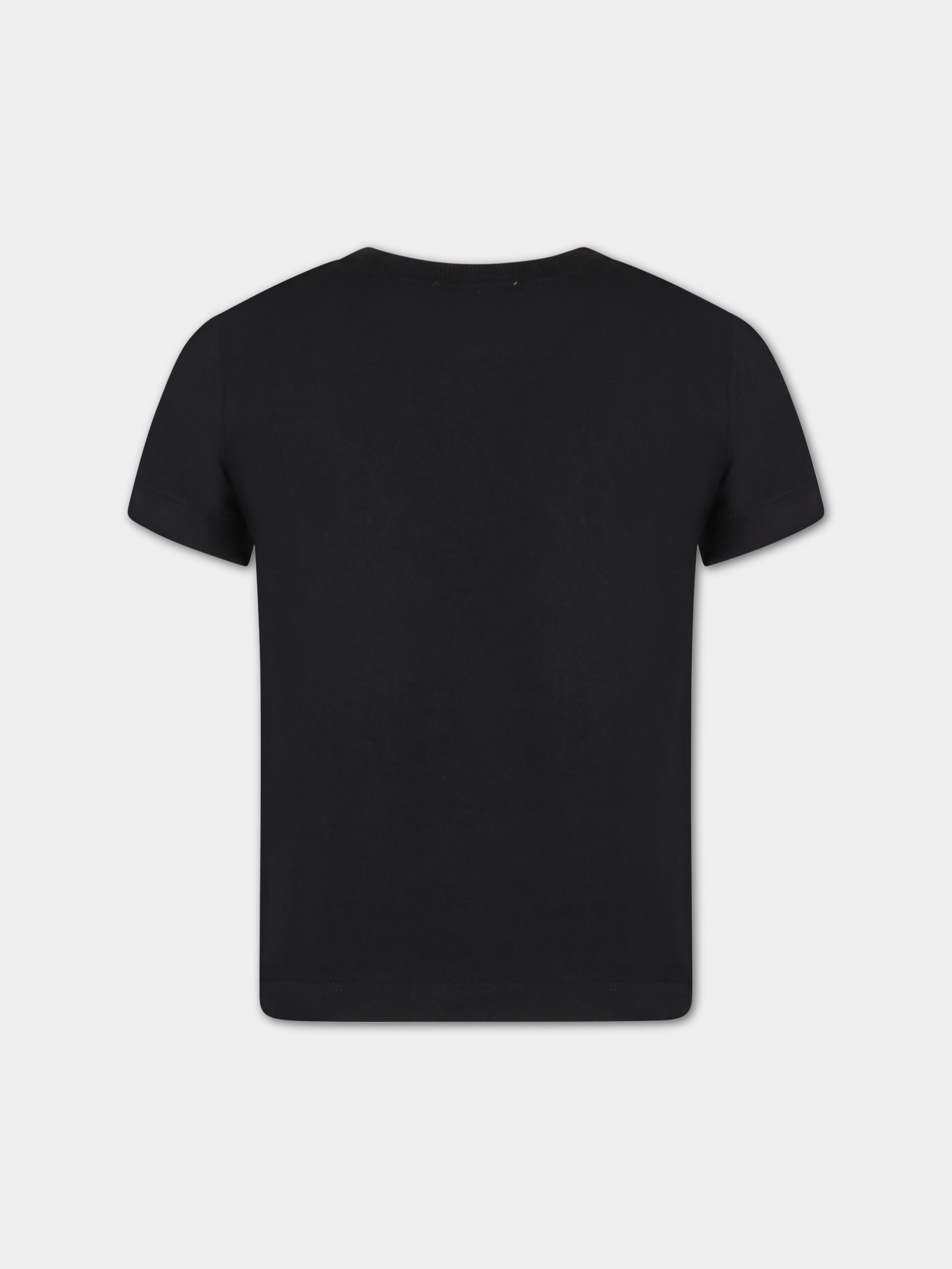 T-shirt nera per bambino con logo bianco,Moschino Kids,HWM03L LAA02 60100