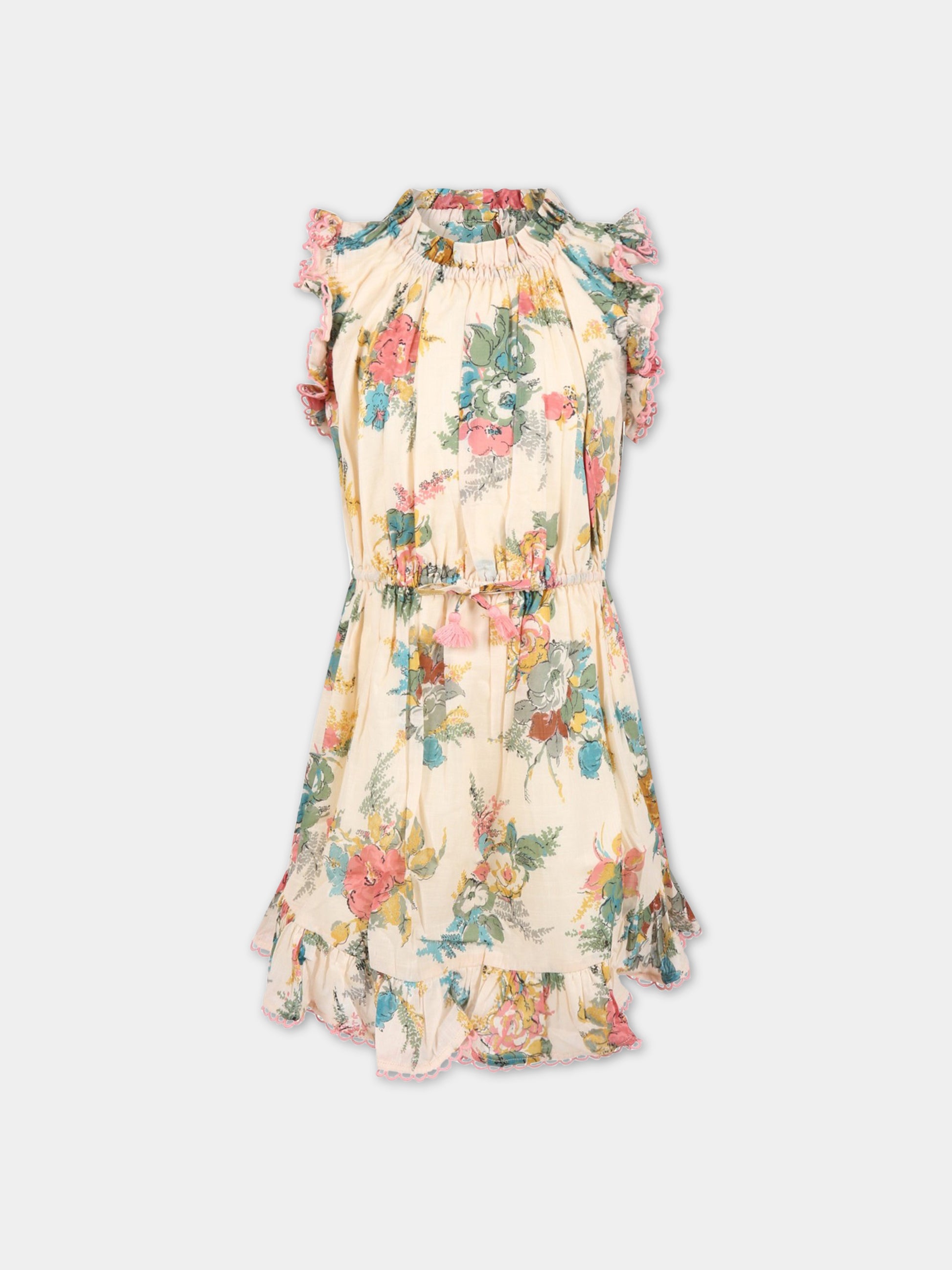 Vestito beige per bambina con stampa floreale,Zimmermann,1897DCLO HPFL