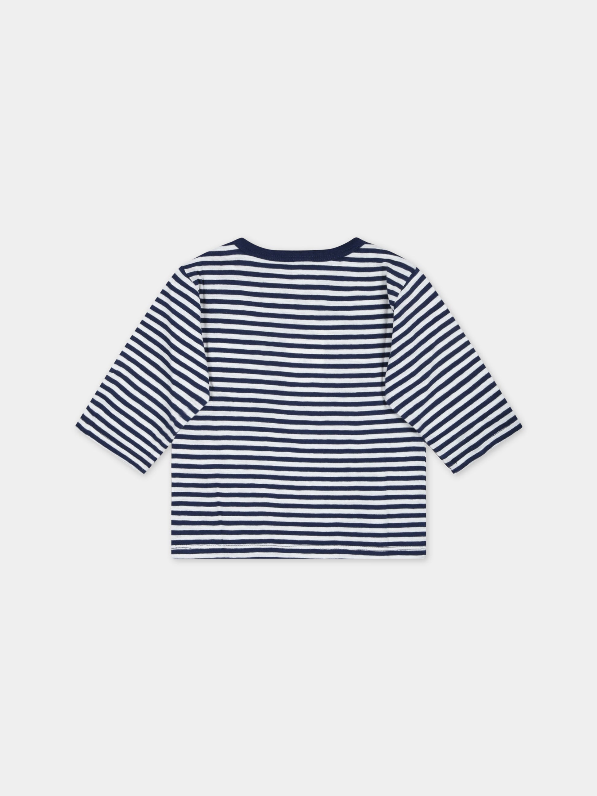T-shirt multicolor a righe per neonato con logo,Petit Bateau,A0727 MEDIEVAL/MARSHMALLOW