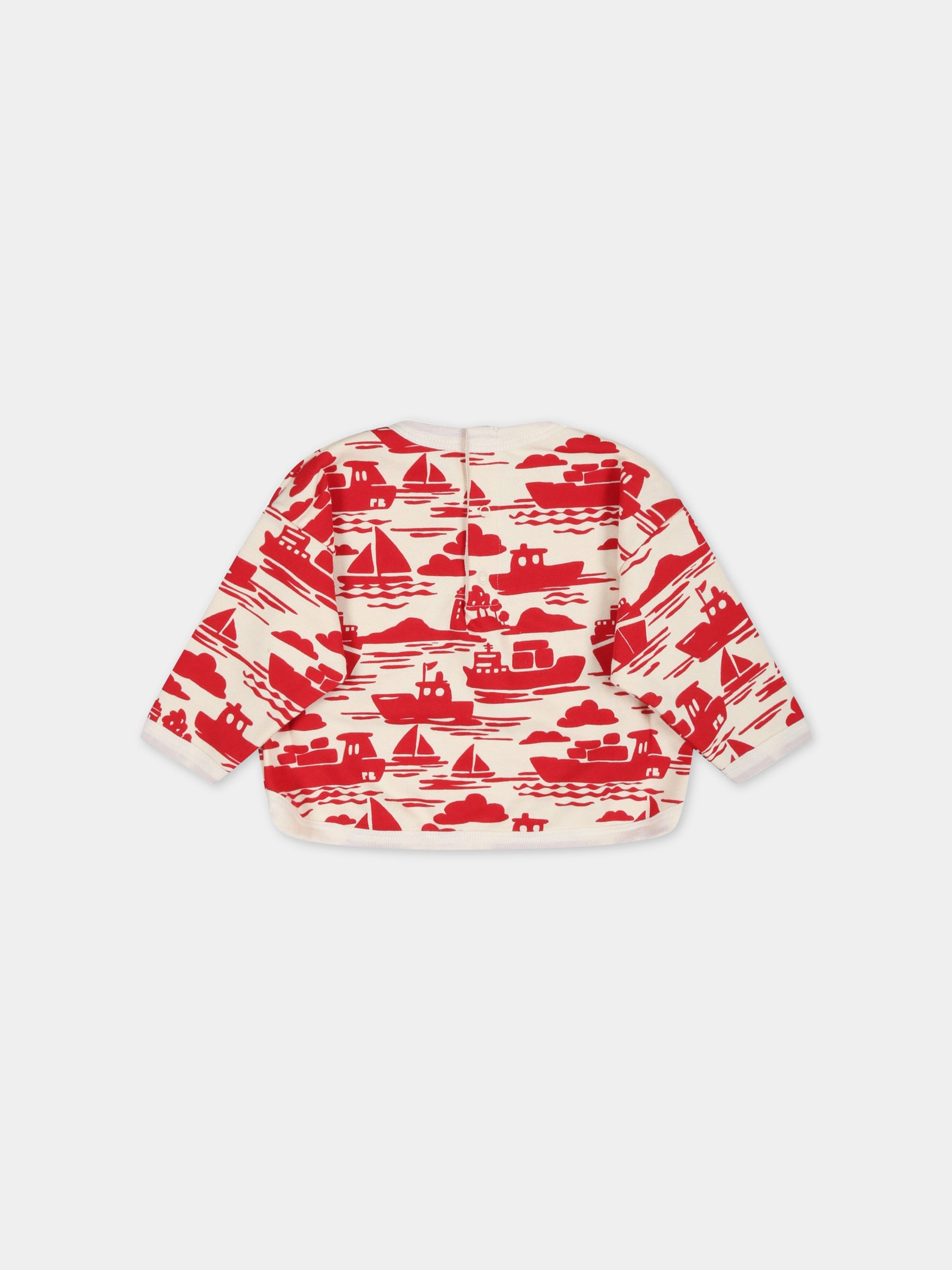 Felpa multicolor per neonato con navi rosse,Petit Bateau,A0784 AVALANCHE/ROUGE