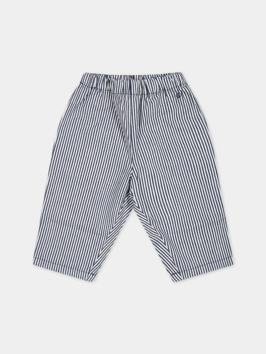Pantaloni casual a righe blu e bianco  per neonato,Petit Bateau,A077Y MEDIEVAL/MARSHMALLOW
