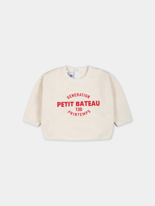 Felpa beige per neonato con logo rosso,Petit Bateau,A07NO AVALANCHE