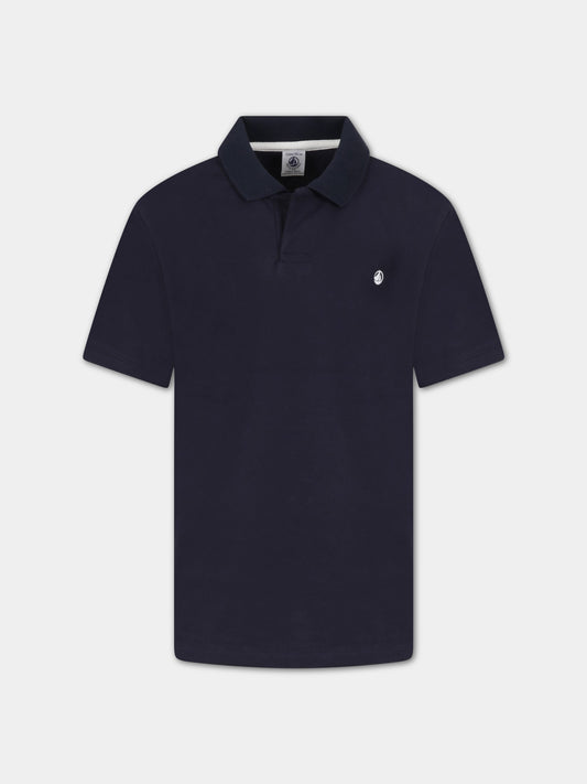 Polo blu per bambino con logo bianco,Petit Bateau,A072G SMOKING