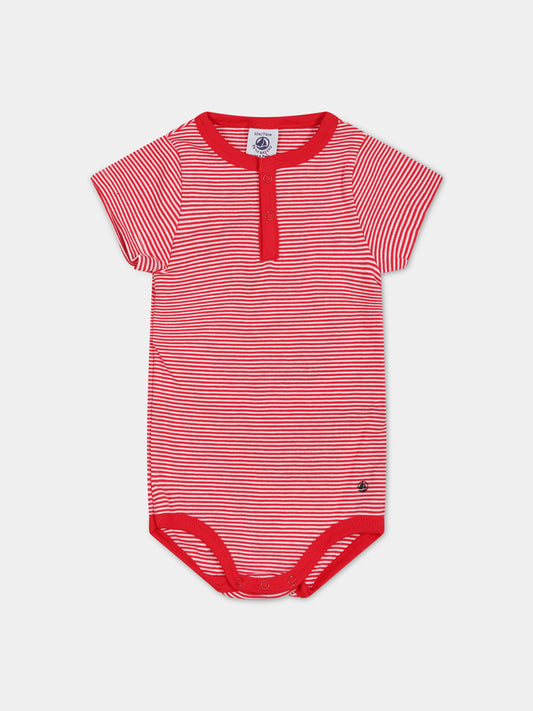 Body rosso per neonati con logo,Petit Bateau,A072W CORRIDA/MARSHMALLOW