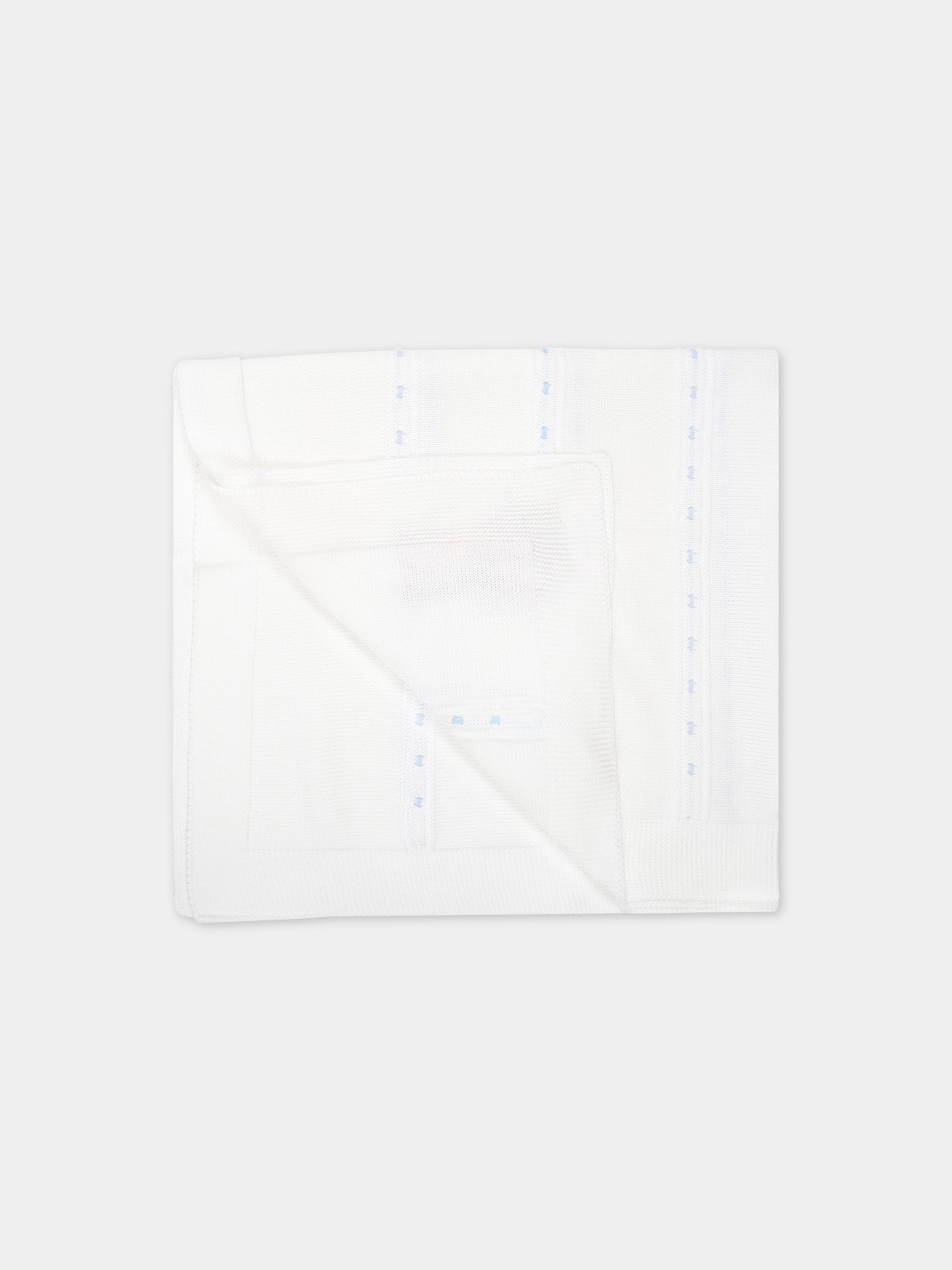 Coperta bianca per neonato con dettagli celesti,Scaldacuore,FA16 CELESTE