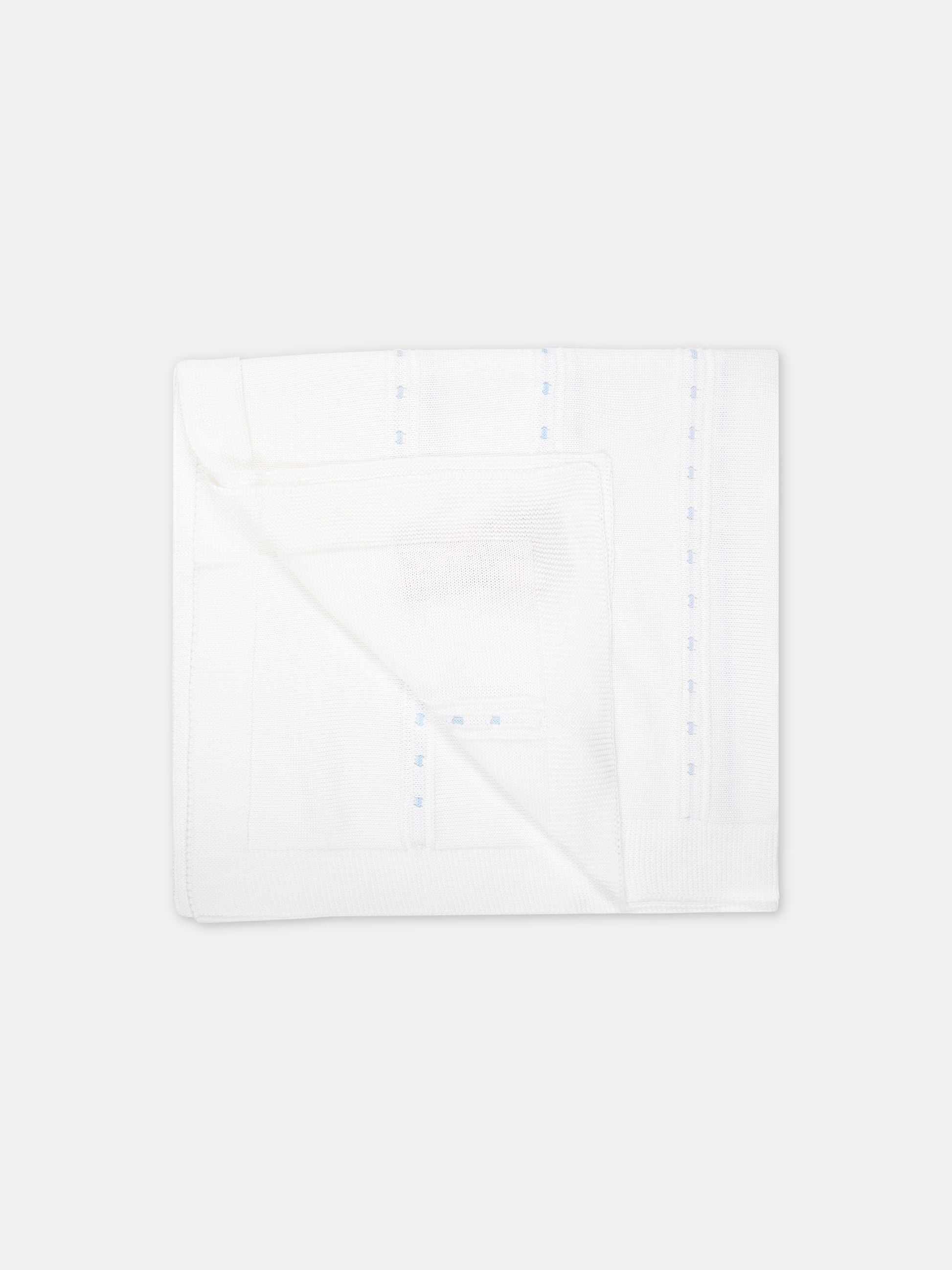 Coperta bianca per neonato con dettagli celesti,Scaldacuore,FA16 CELESTE