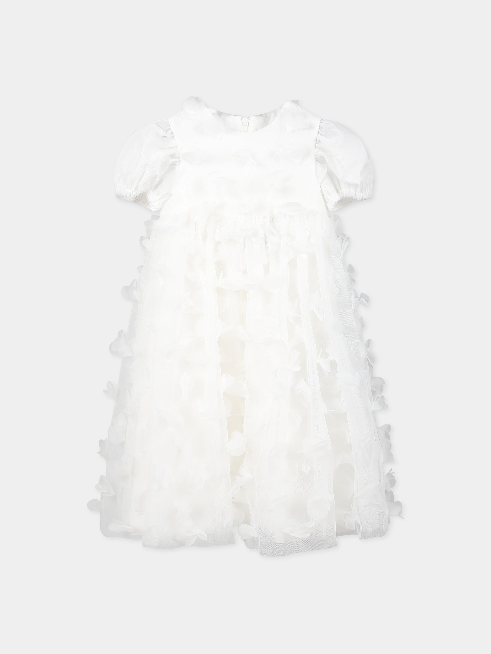 Vestito bianco per neonata con applicazioni in tulle,Simonetta,SS1011 T0041 101
