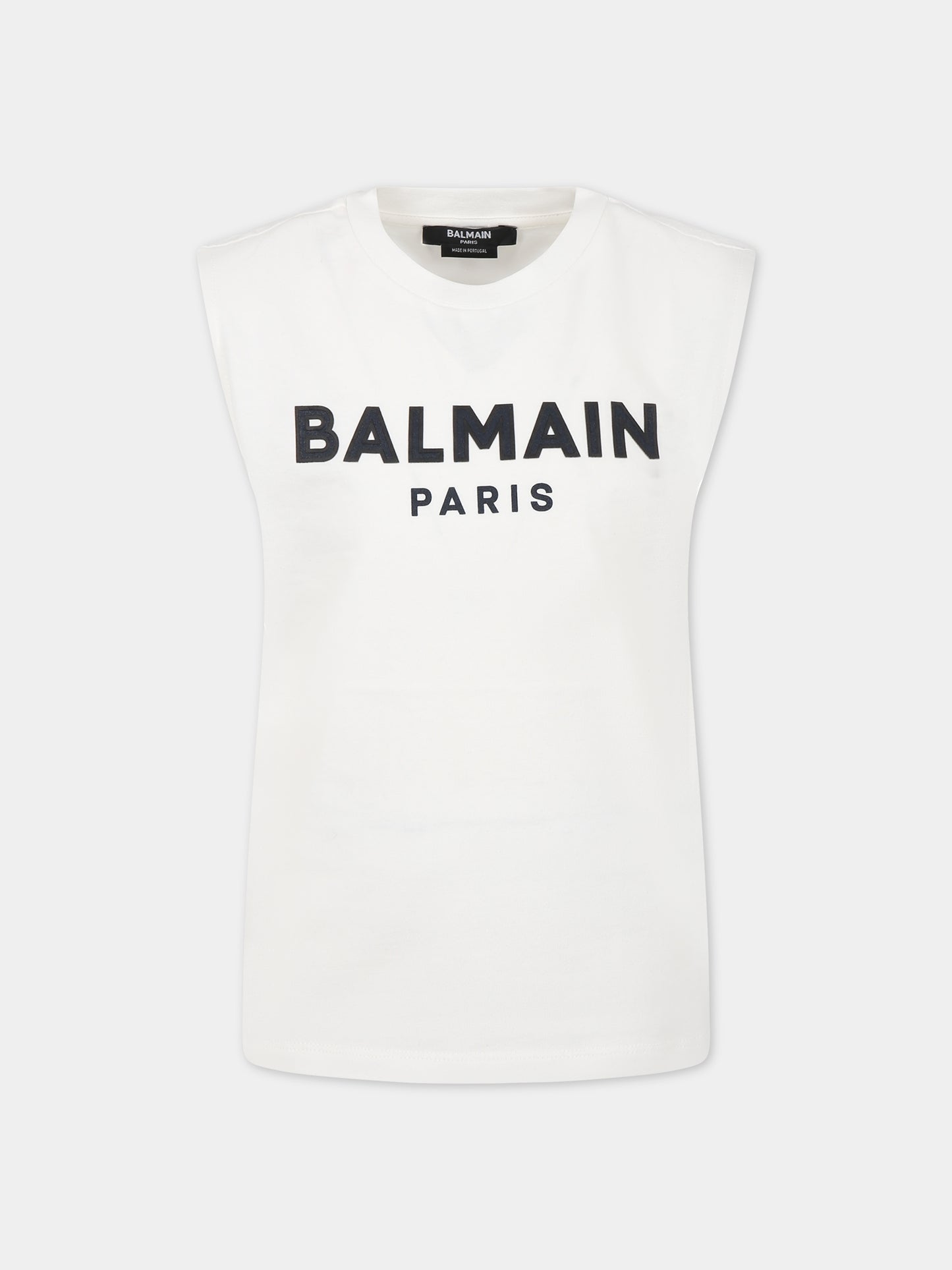 T-shirt bianco per bambini con logo,Balmain Kids,BS8Q81 Z0057 102