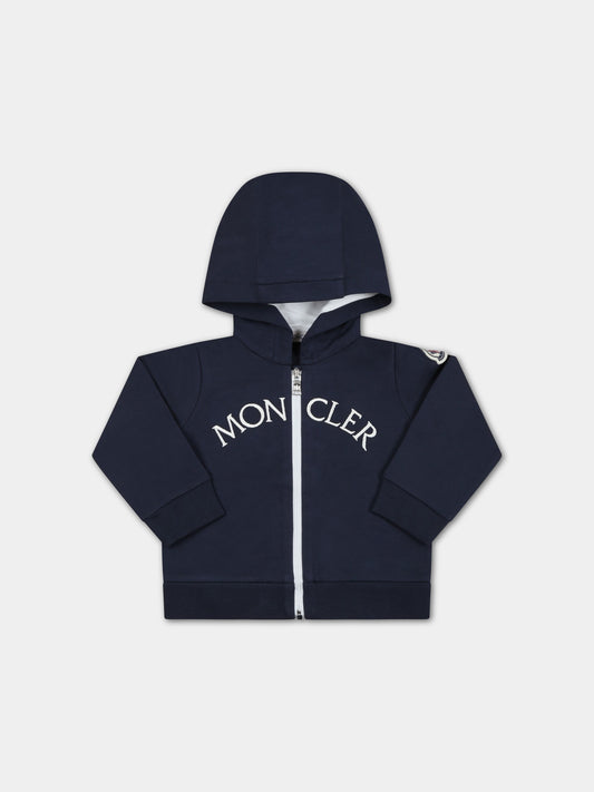 Felpa blu per neonato con logo,Moncler Kids,951 8G00005 809AC 744