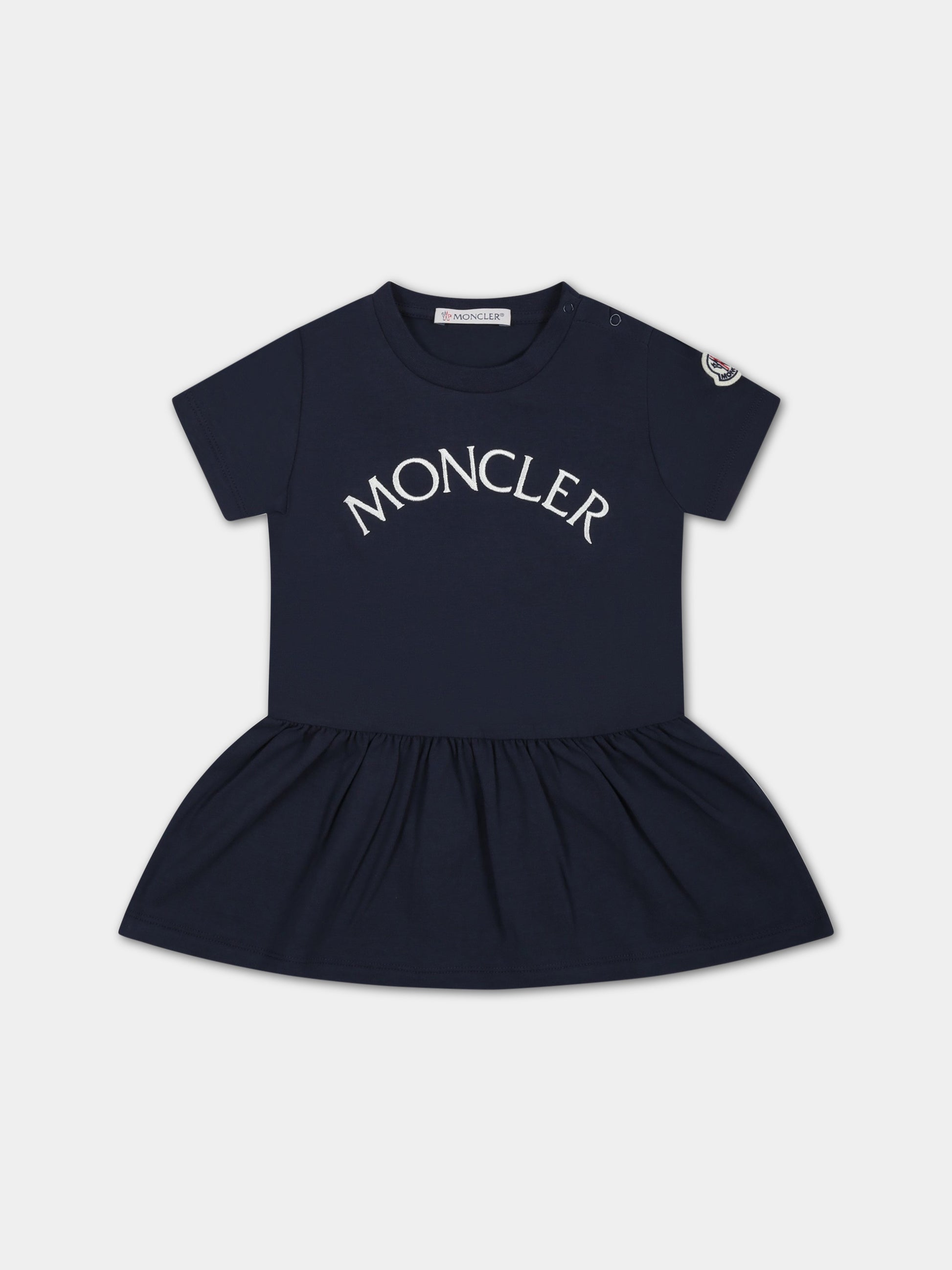 Vestito blu per neonata con logo,Moncler Kids,951 8I00004 8790N 744