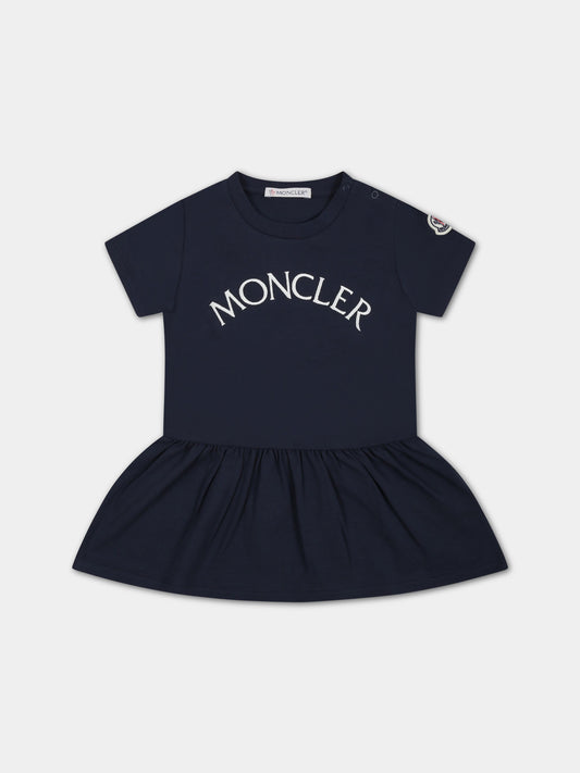 Vestito blu per neonata con logo,Moncler Kids,951 8I00004 8790N 744