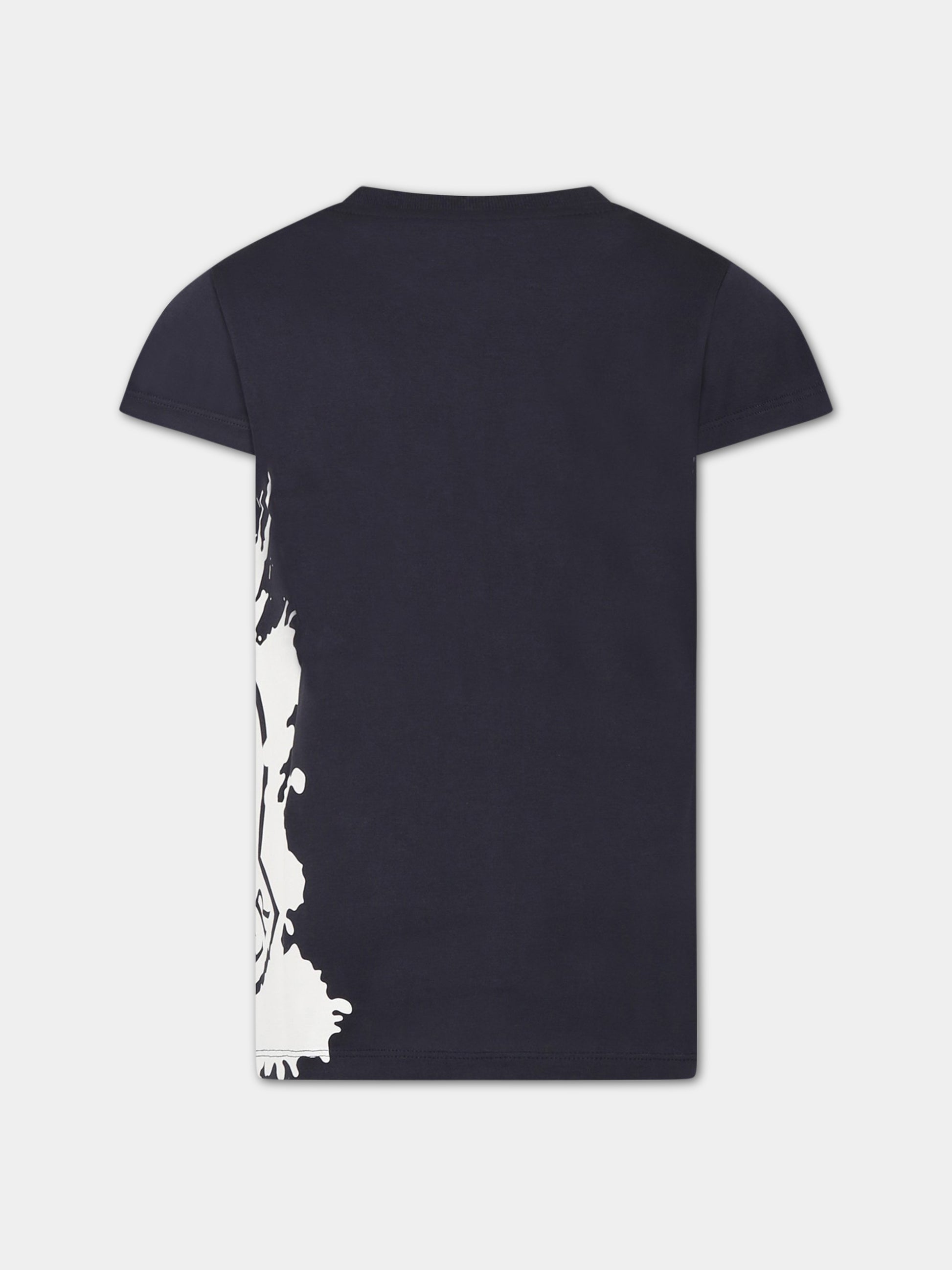 T-shirt blu per bambino con stampa e logo,Moncler Kids,954 8C00007 899WA 778