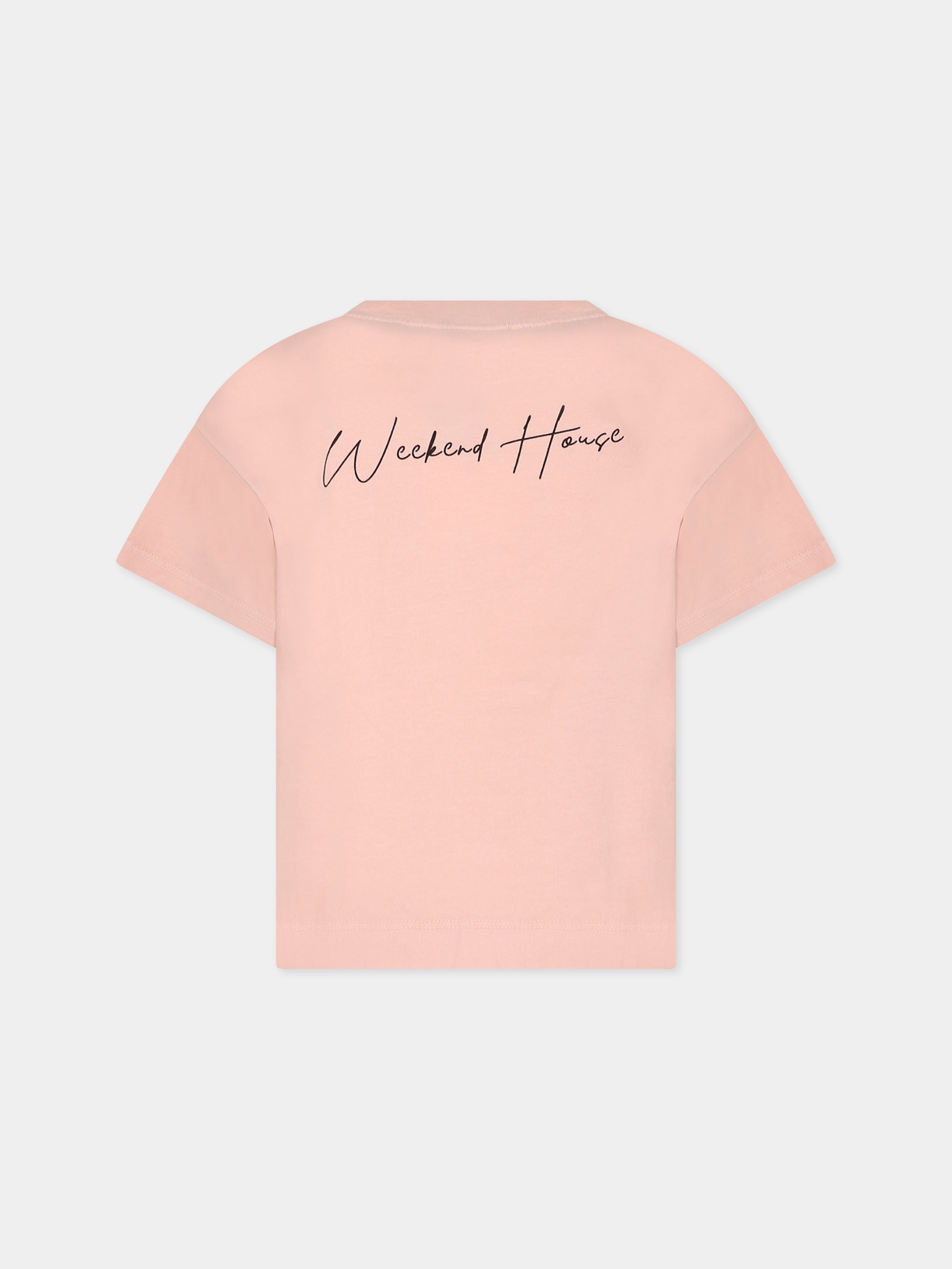 T-shirt rosa per bambini con stampa e logo,Weekend House Kids,728