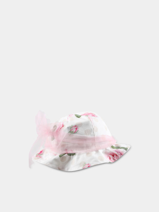 Cappello bianco per neonata con rose,Monnalisa,39A003 1626 9990