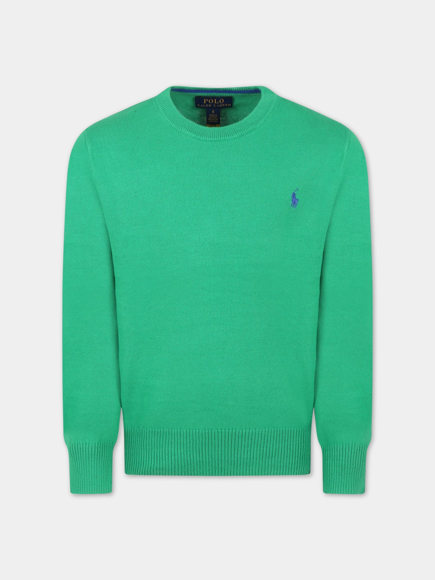 Maglione verde per bambino con iconico cavallino blu,Ralph Lauren Kids,799887034