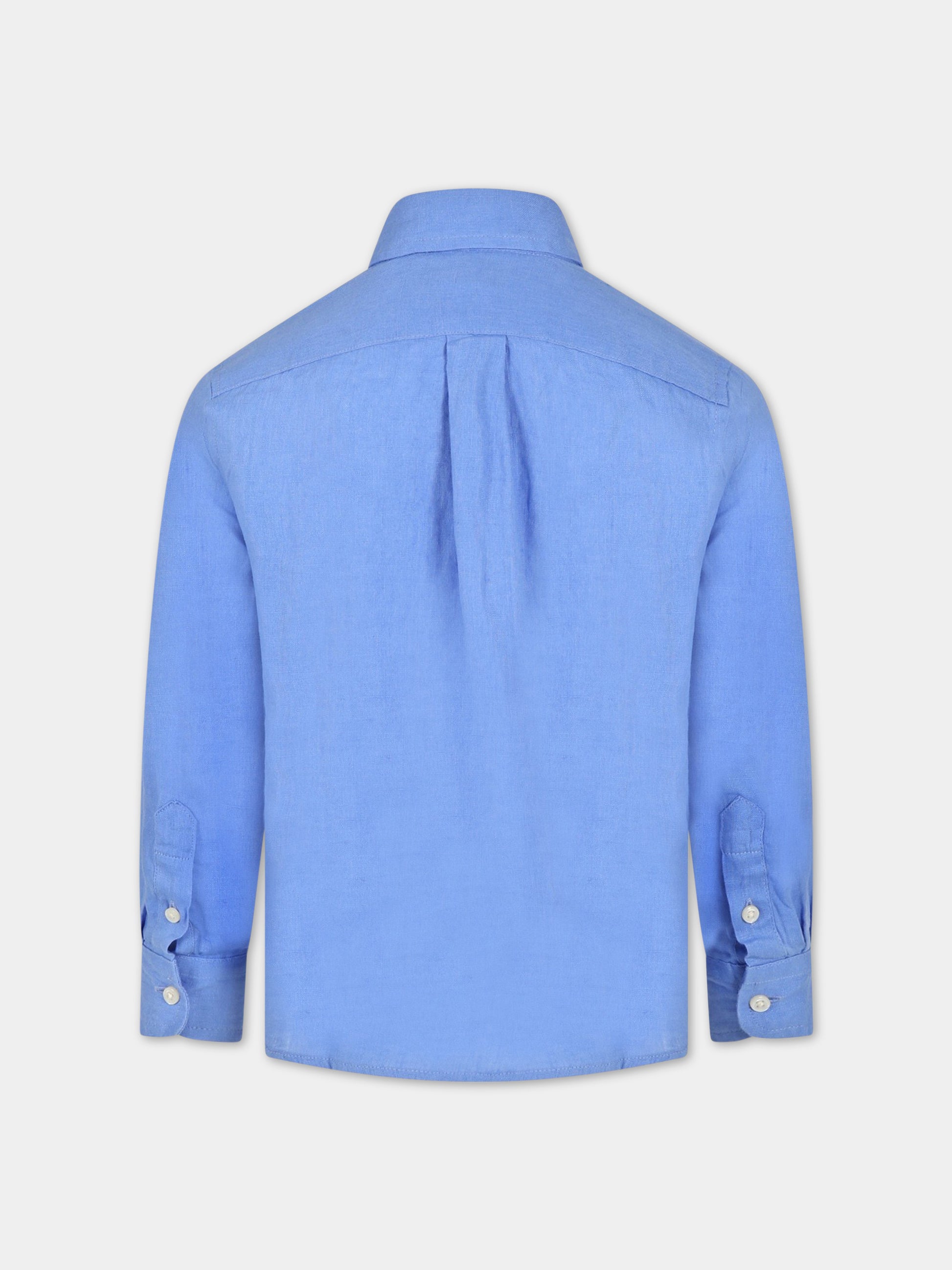 Camicia azzurro per bambino con logo,Ralph Lauren Kids,865270003