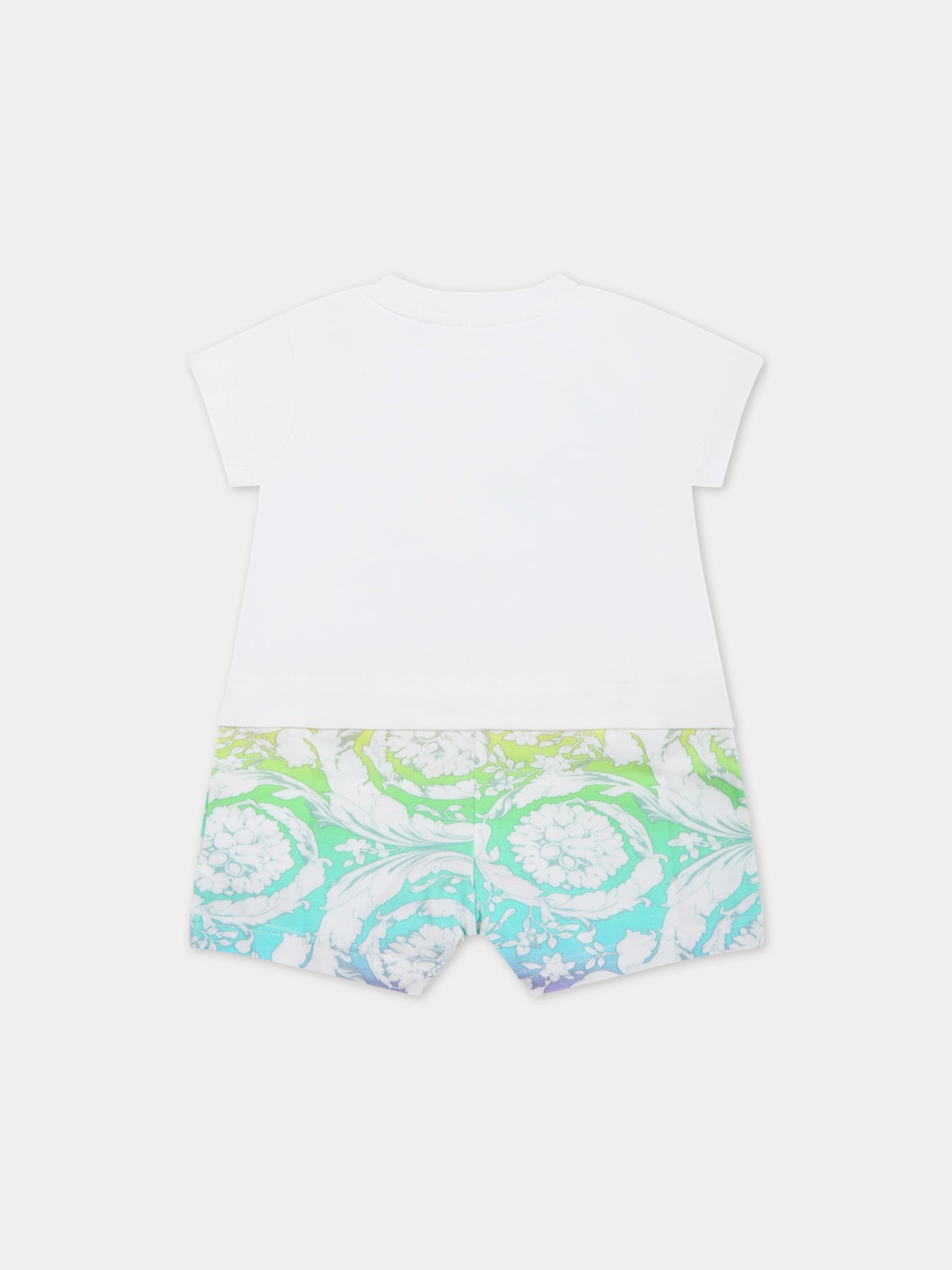 Pagliaccetto multicolor per neonato con stampa barocco e Medusa,Versace,1002648 1A06262 6W080