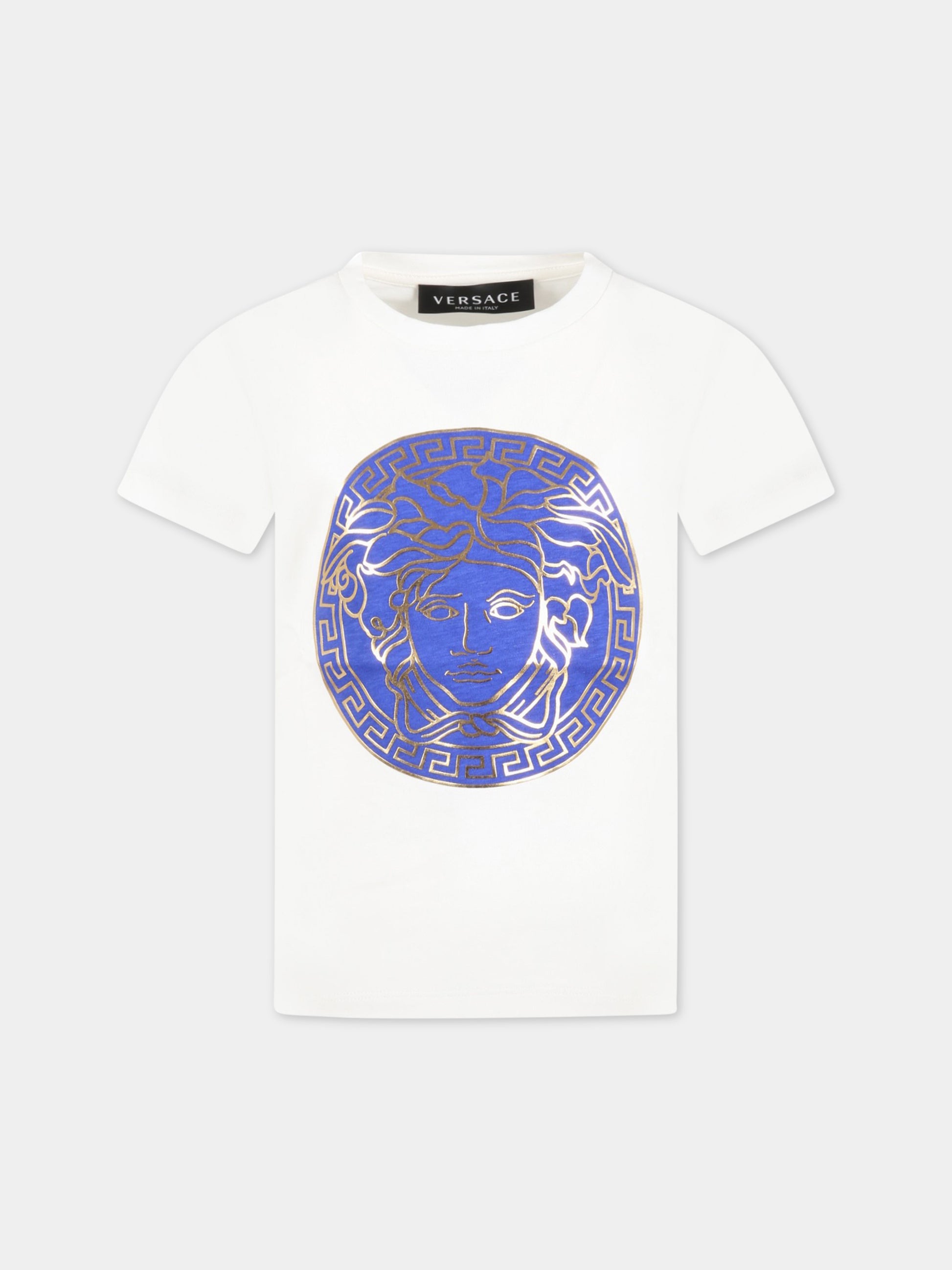 T-shirt bianca per bambino con Medusa blu,Versace,1000239 1A06520 6W800