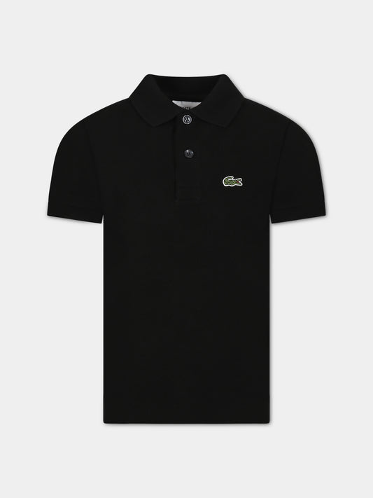 polo nero per bambino con coccodrillo verde,Lacoste,PJ2909 031