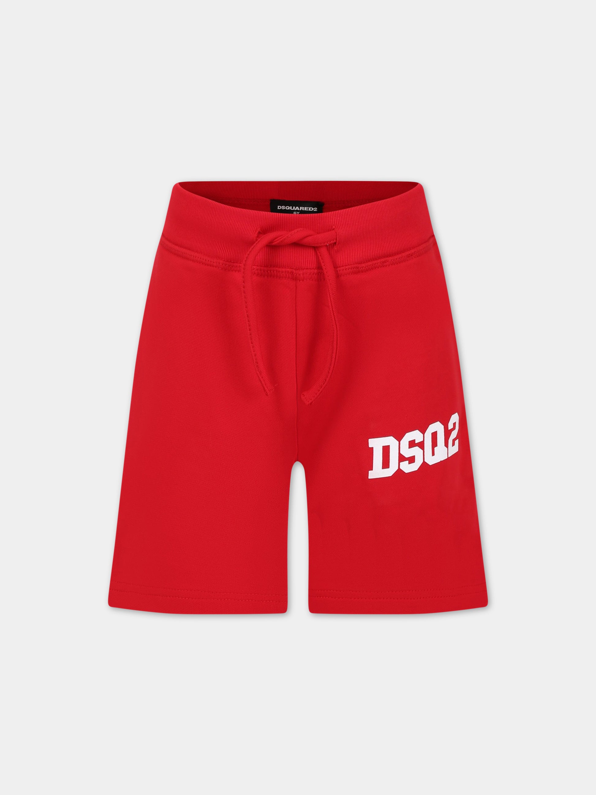 Shorts casual rosso per bambino con logo,Dsquared2,DQ1601 D0A2F DQ405