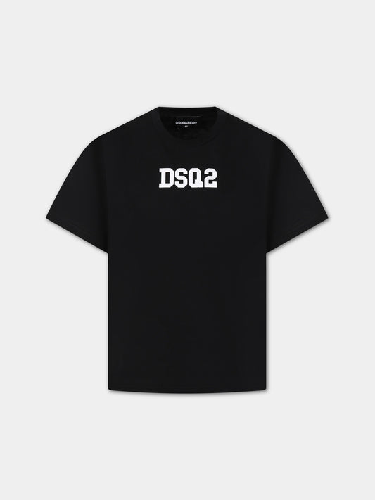 T-shirt nera per bambino con logo,Dsquared2,DQ1622 D004G DQ900