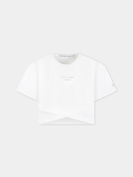 T-shirt bianco per bambina con logo,Calvin Klein Kids,CKIG0IG01938 IG0IG01938 YAF