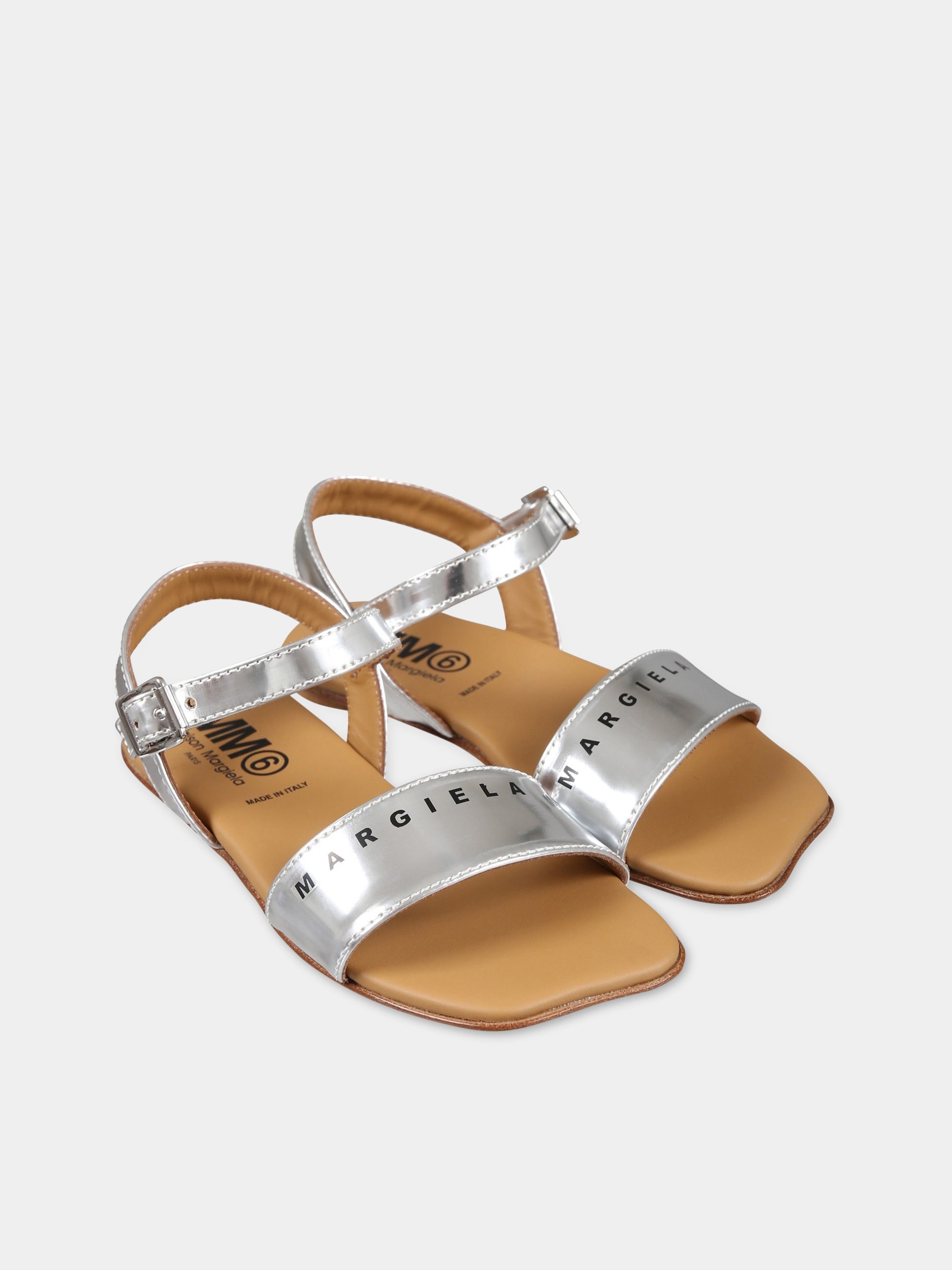 Sandali argento per bambina con logo,Mm6 Maison Margiela,73390 1