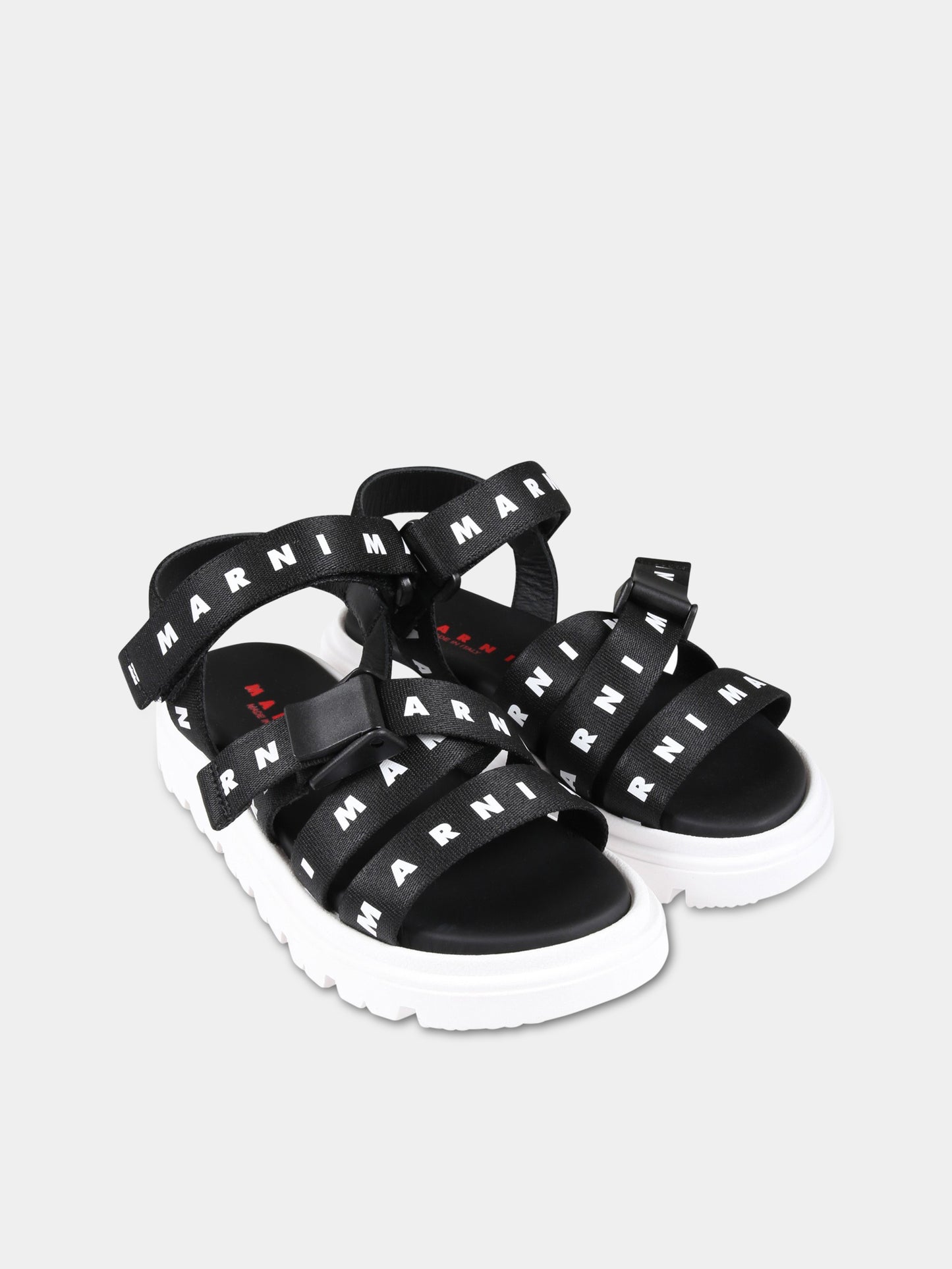 Sandali neri per bambina con logo bianco,Marni Kids,73460 1