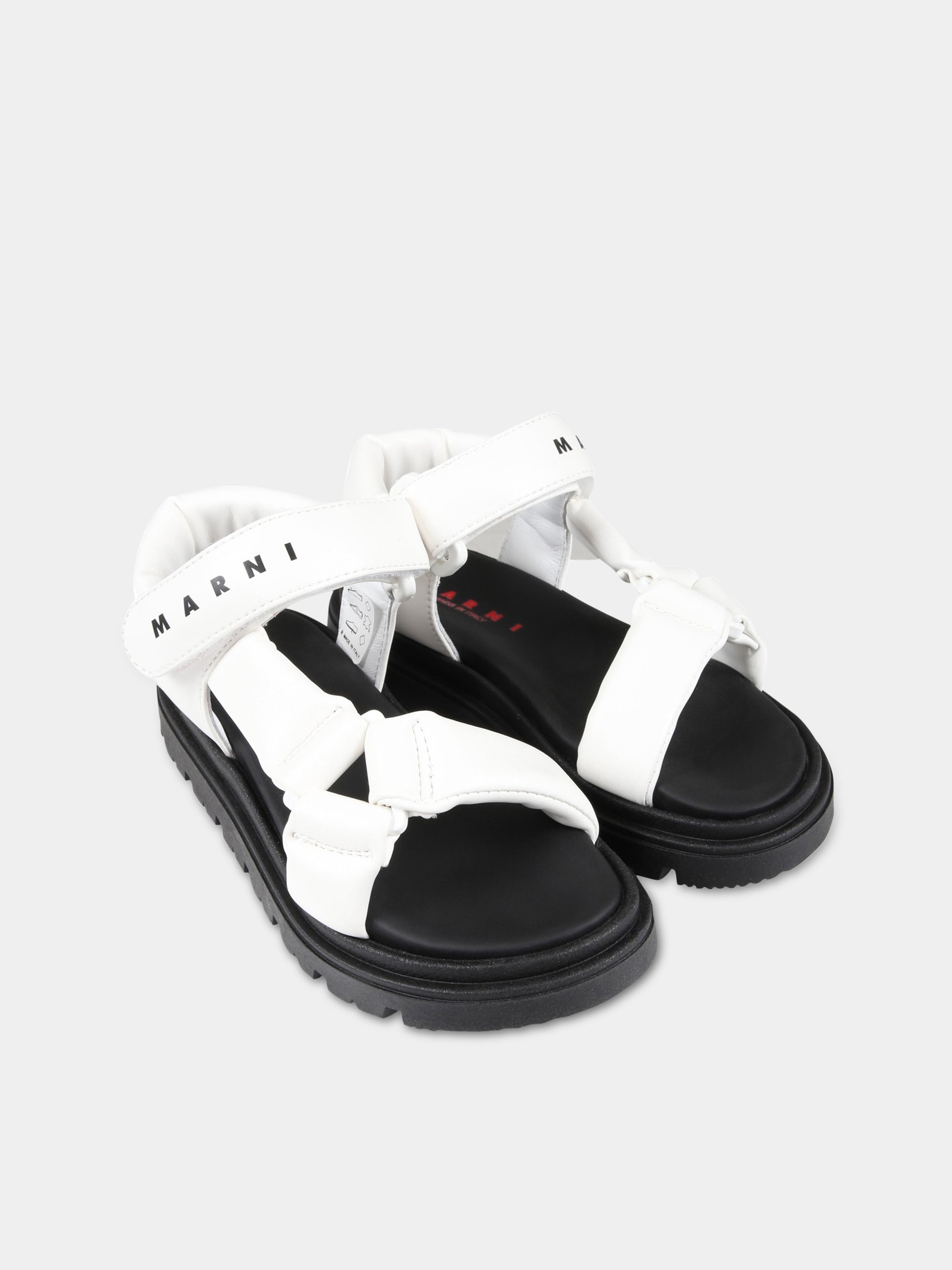 Sandali bianchi e neri per bambina con logo nero,Marni Kids,73461 3