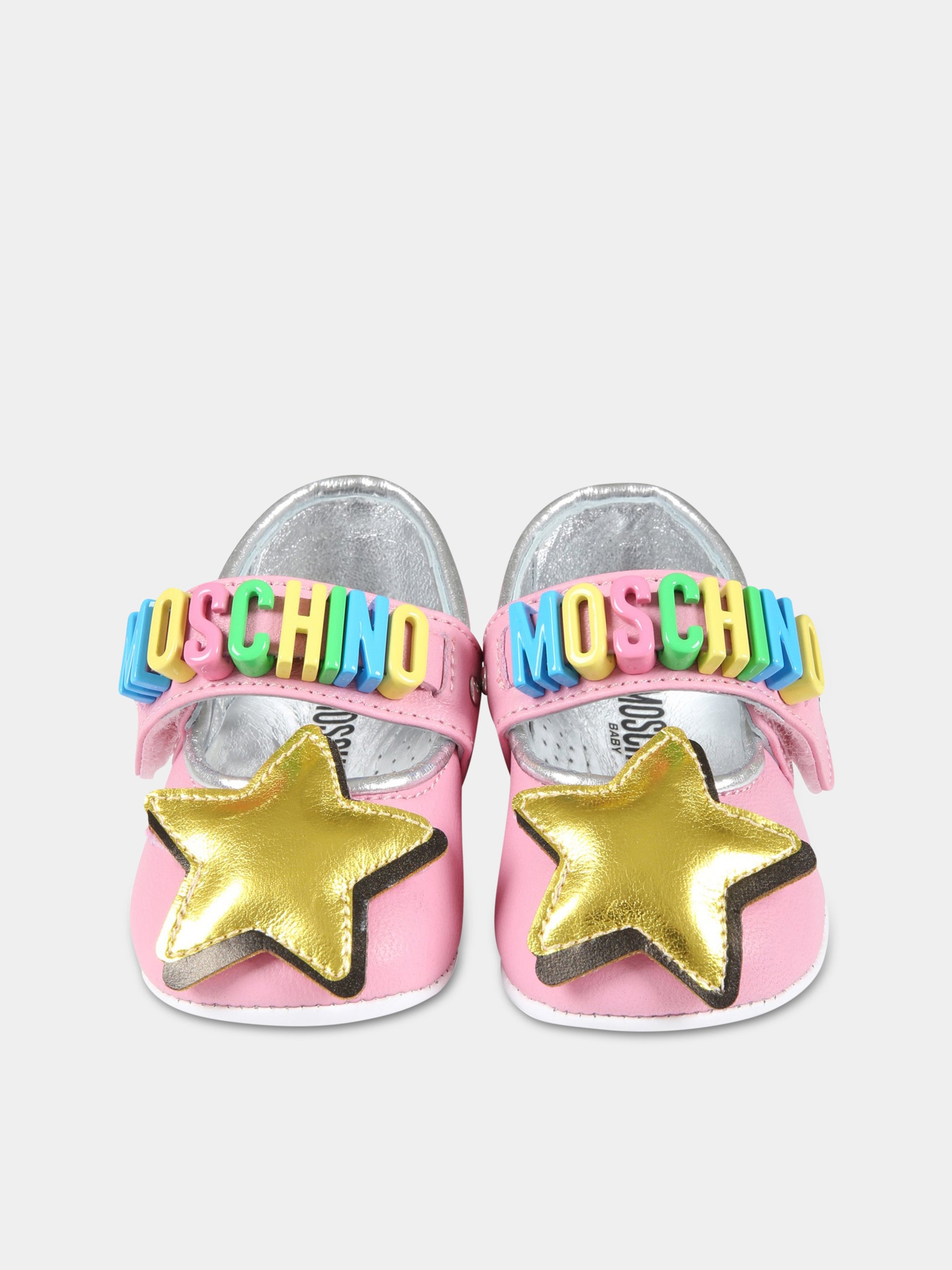 Ballerine rosa per neonata con logo e stella,Moschino Kids,74263 2