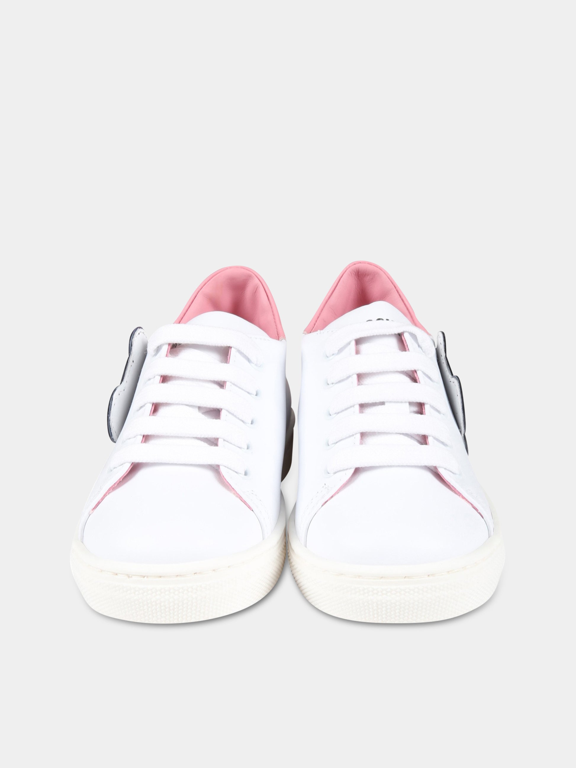 Sneakers bianche per bambina con Teddy Bear e logo,Moschino Kids,74350 1