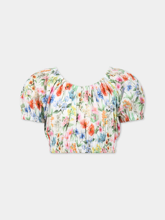 T-shirt multicolor per bambina con stampa floreale,Paade Mode,232111419