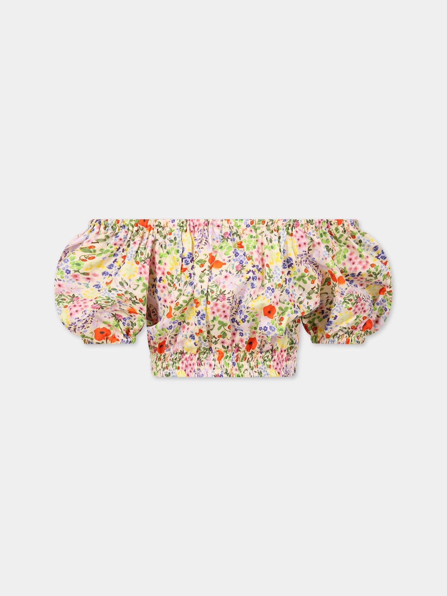 T-shirt multicolor per bambina con stampa floreale e logo,Paade Mode,232111429