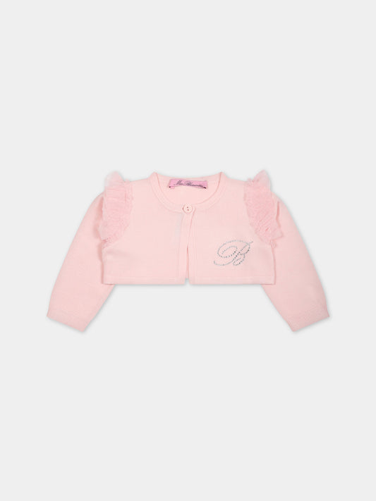 Cardigan rosa per neonata con logo,Blumarine Baby,IA3136MA74M X0485