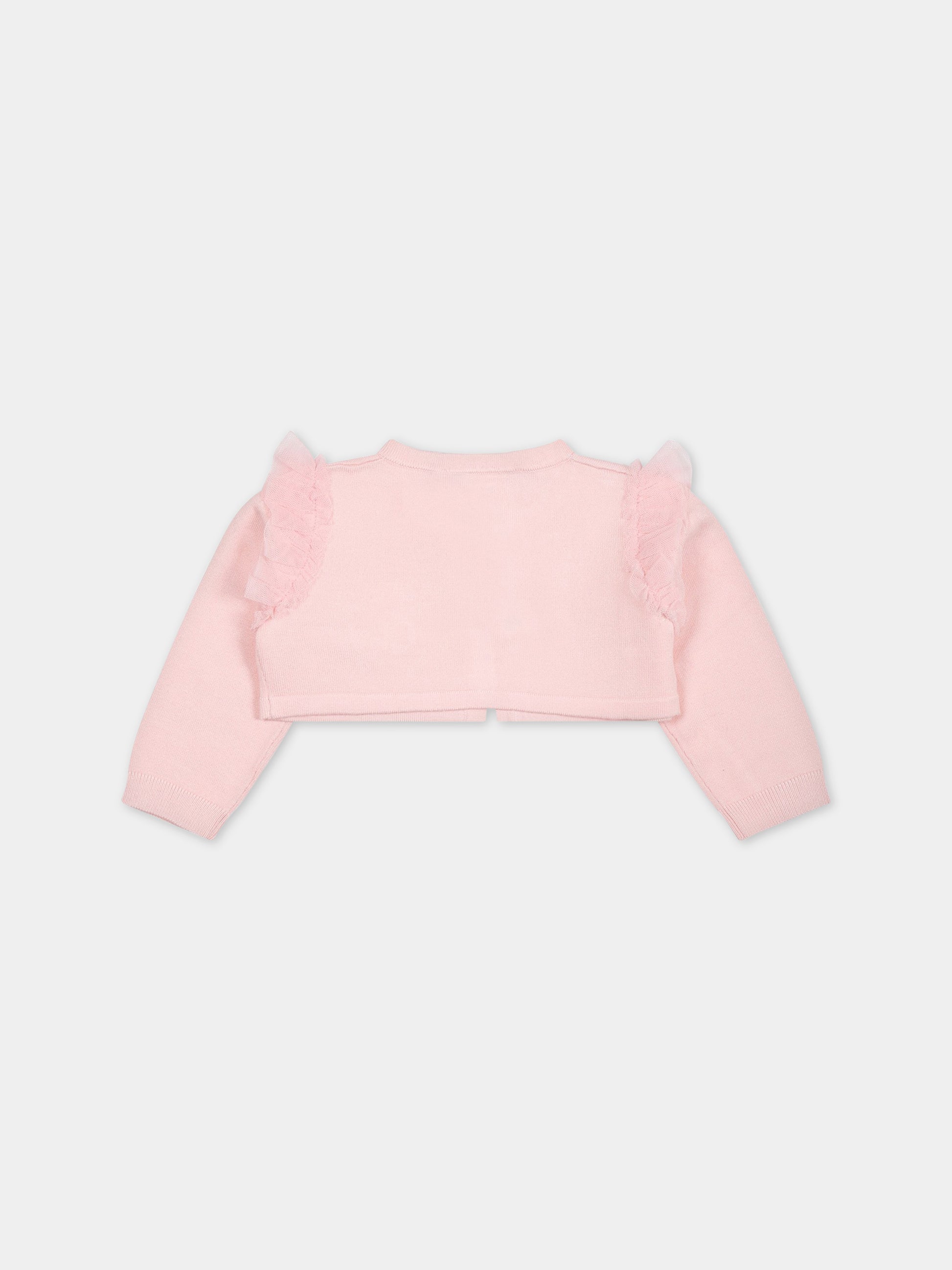 Cardigan rosa per neonata con logo,Blumarine Baby,IA3136MA74M X0485