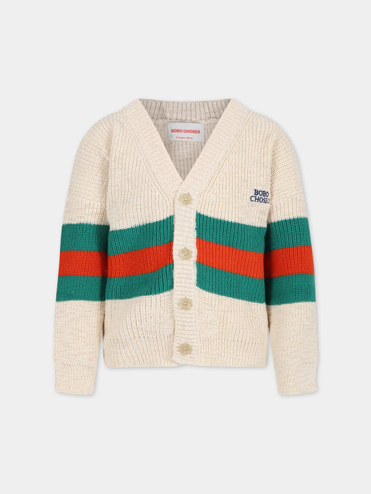 Cardigan avorio per bambino con logo ricamato,Bobo Choses,123AC134