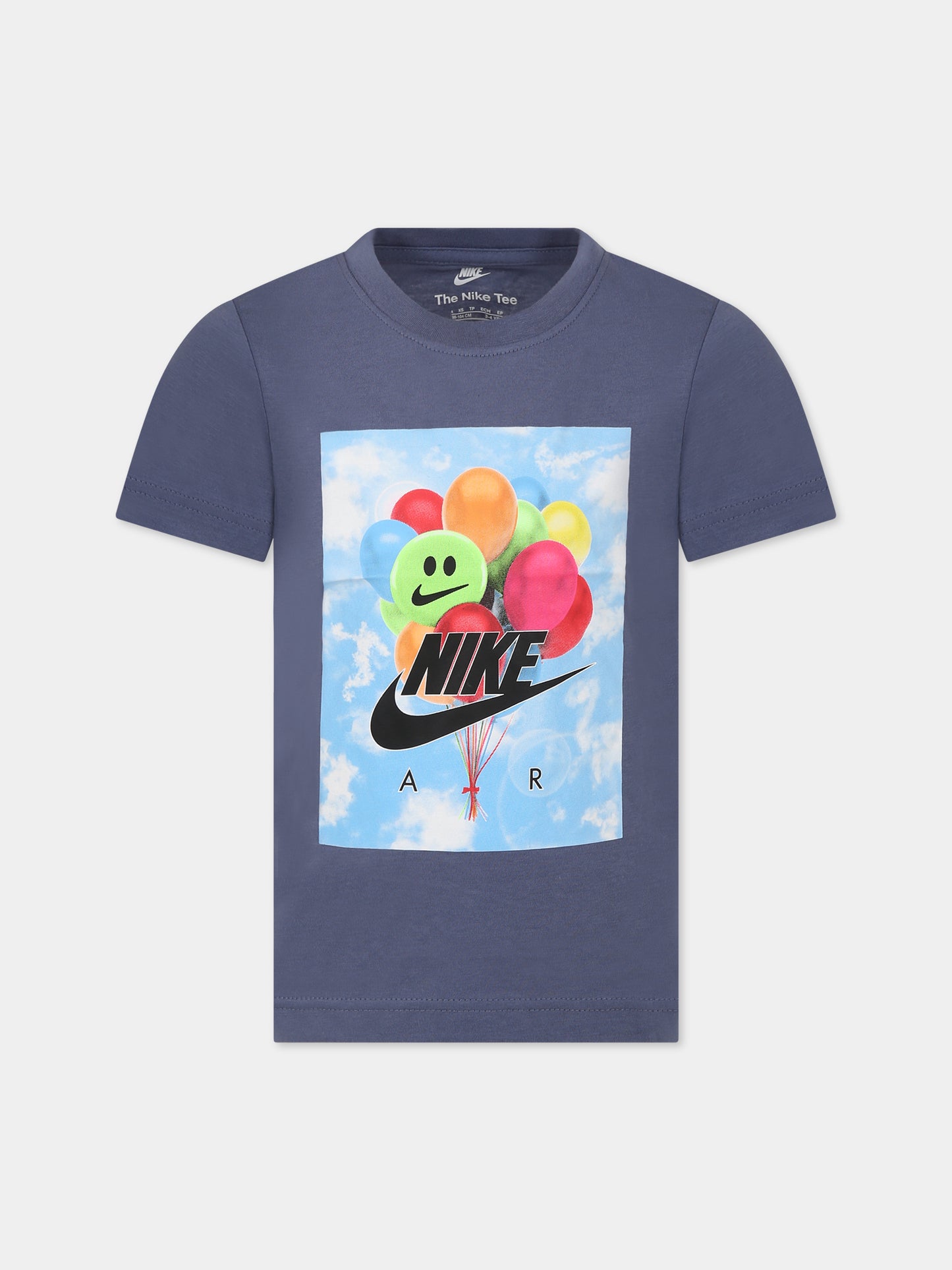 T-shirt blu per bambino con logo e stampa,Nike,86K948 U6B