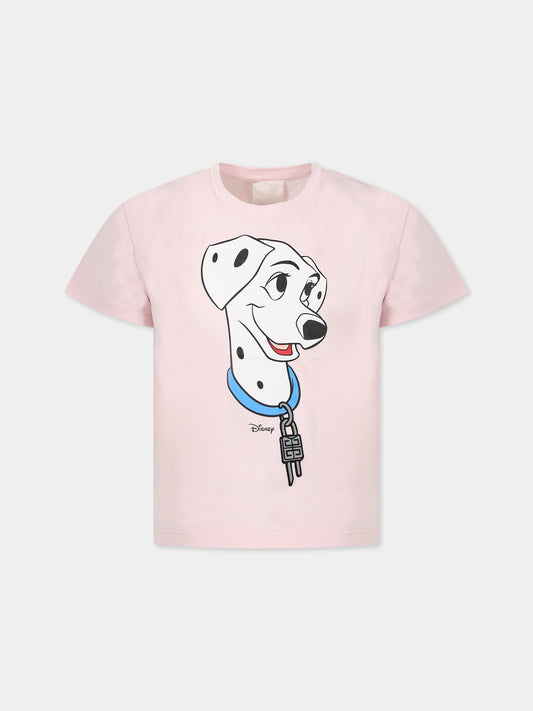 T-shirt rosa per bambina con stampa la carica dei 101 e logo,Givenchy Kids,H15328 44Z