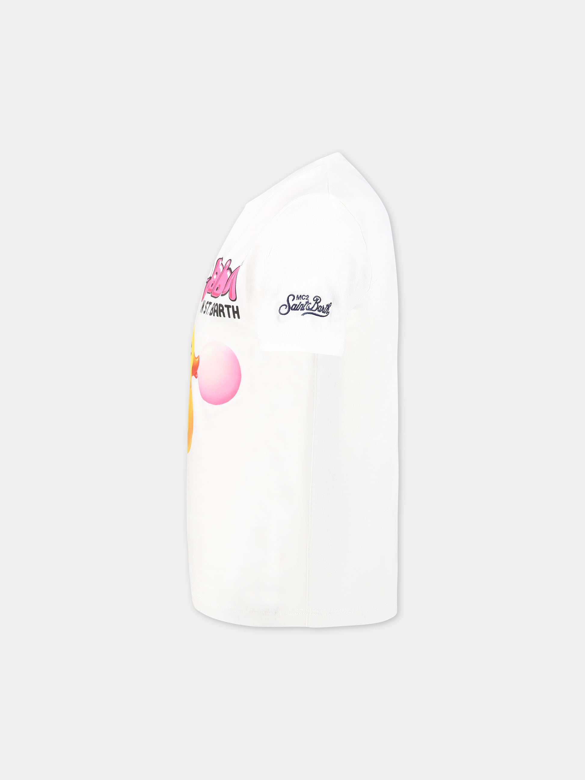 T-shirt bianca per bambino con stampa Ducky, Big Babol e logo,Mc2 Saint Barth,TSHIRT BOY DUCKY BIG BABOL 01N