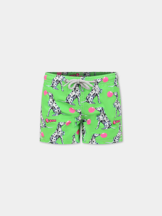 Boxer-mare verdi per bambino con dalmata e logo,Mc2 Saint Barth,JEAN DALMATIAN BIG BABOL 75