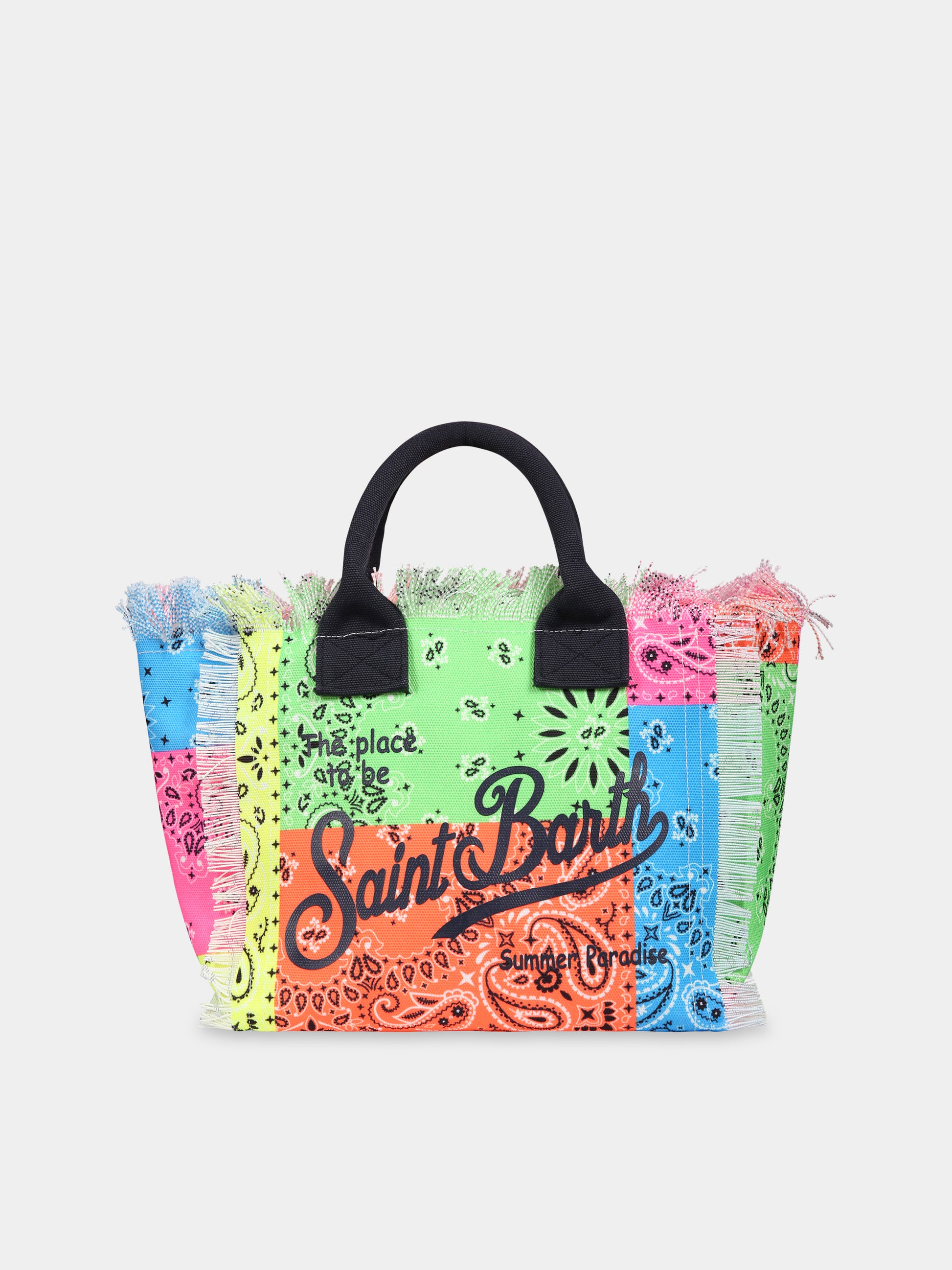 Borsa multicolor per bambina con stampa bandana e  logo,Mc2 Saint Barth,COLETTE BANDANNA ROUND FLUO COL