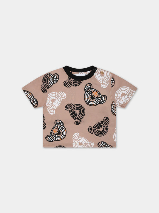 T-shirt beige per neonato con iconici Thomas Bears all-over,Burberry Kids,8062313