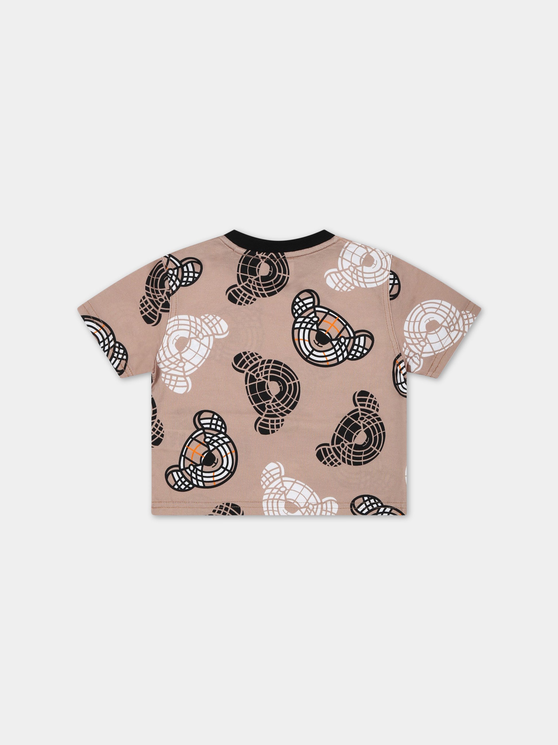 T-shirt beige per neonato con iconici Thomas Bears all-over,Burberry Kids,8062313