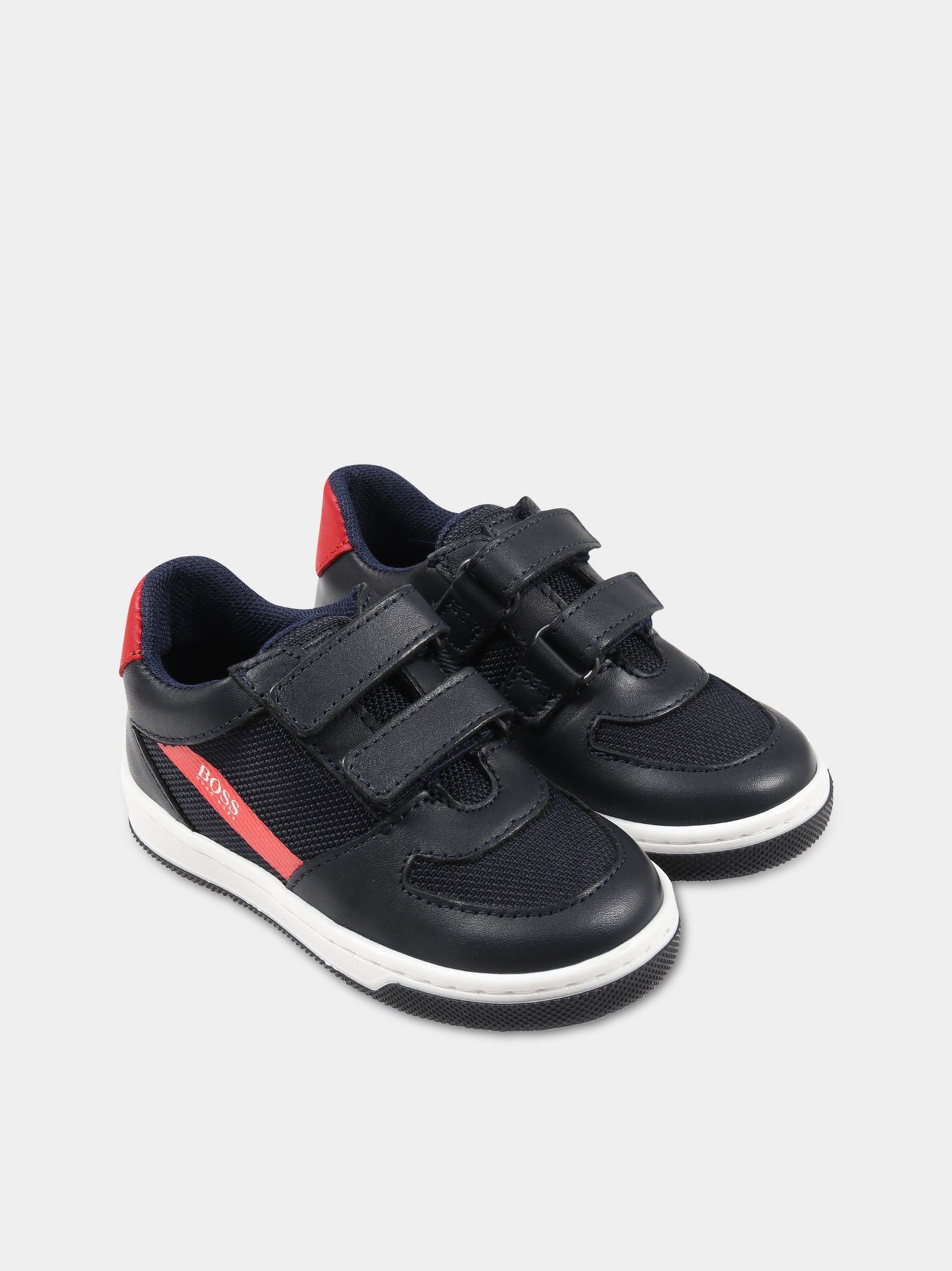 Sneakers nere per bambino con dettagli rossi e logo,Hugo Boss,J09160 849