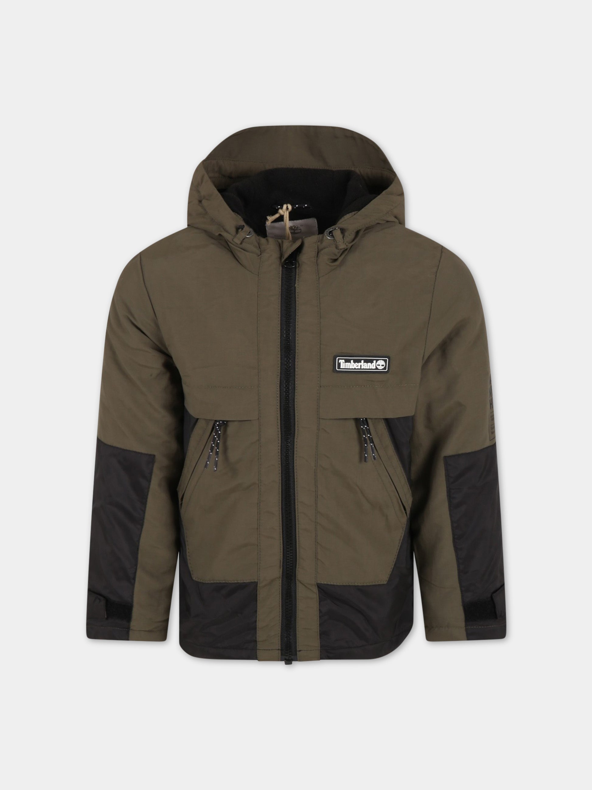 Giacca verde a vento per bambino con patch logato,Timberland,T26549 655