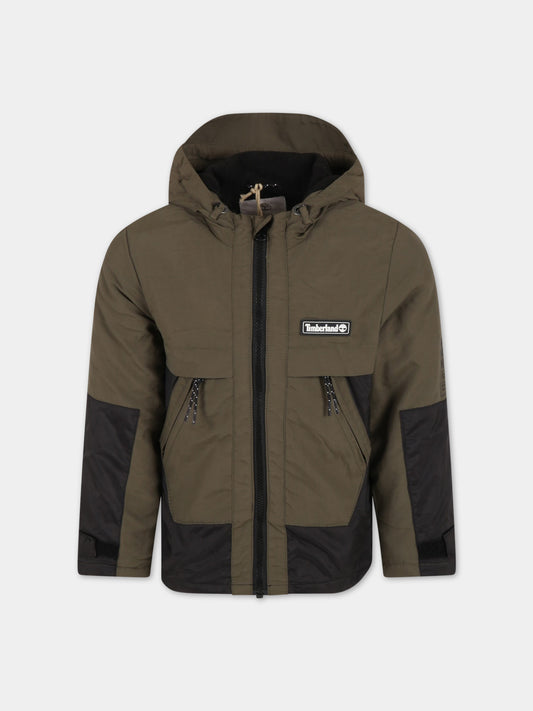 Giacca verde a vento per bambino con patch logato,Timberland,T26549 655