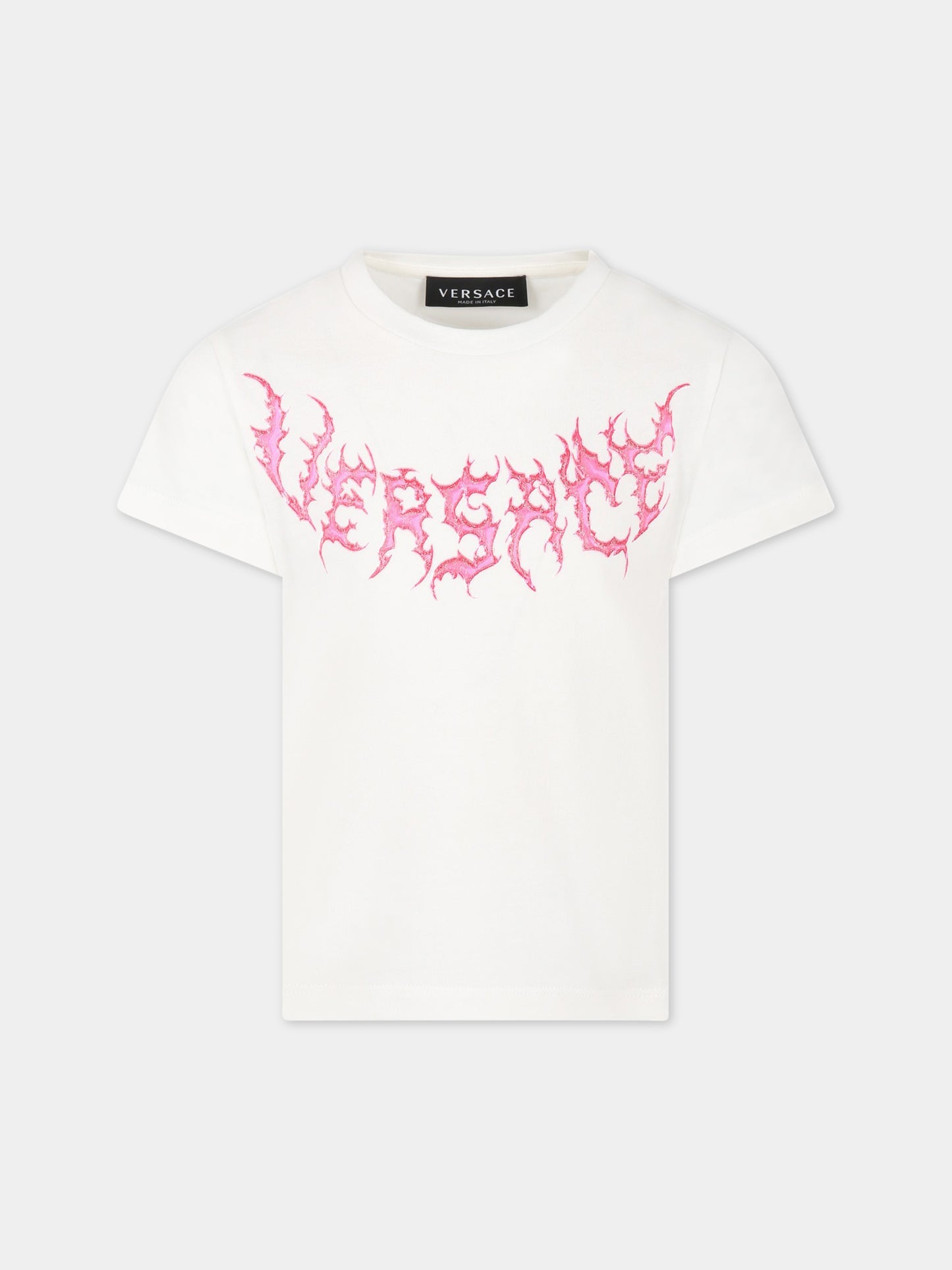 T-shirt bianca per bambina con logo,Versace,1000052 1A07377 6W930 AY0034