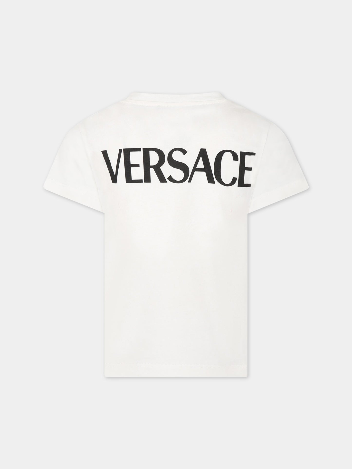 T-shirt bianca per bambina con logo,Versace,1000052 1A07377 6W930 AY0034