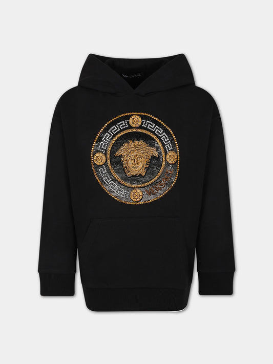 Felpa nera per bambino con Medusa e logo,Versace,1006752 1A07285 2B130 AY8366